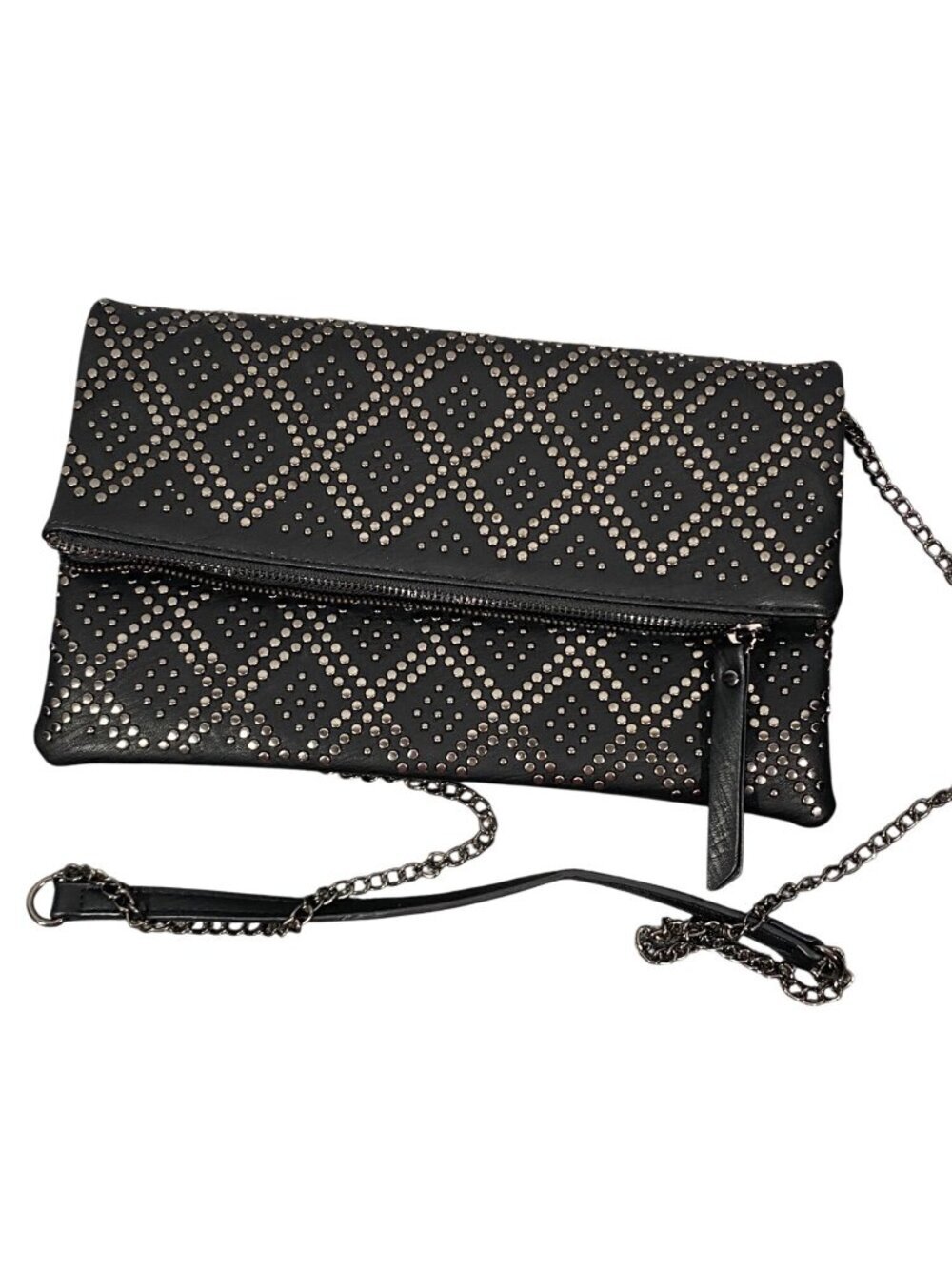 Antik Kraft Black Studded Faux Leather Crossbody Bag Chain Strap Magnetic close
